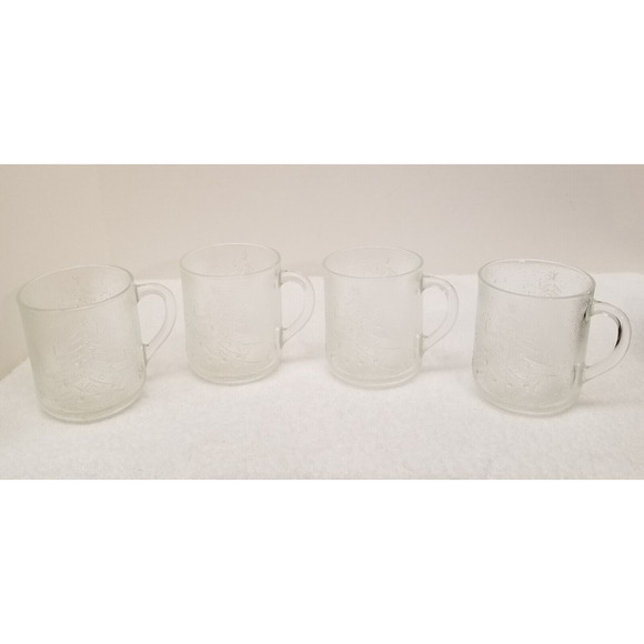 DURALEX made in France 11.5 ounces 4 clear cups with etched Christmas trees vint - Picture 1 of 16
